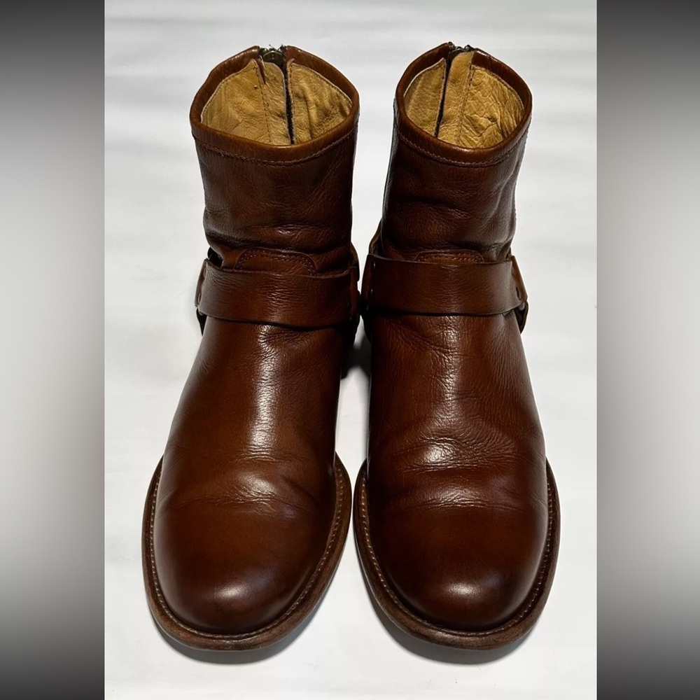 Frye John Addison Men's Sz 8 D Harness Brown Leather  Ankle Boots Back Zip